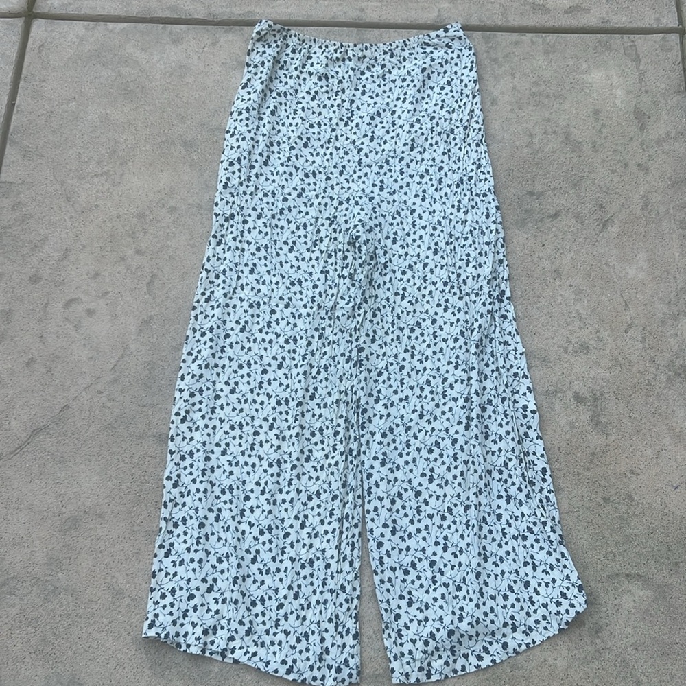 Loco Lindo White Blue Floral Side Button Wide Leg Palazzo Pants Women's Size XL - Picture 4 of 7